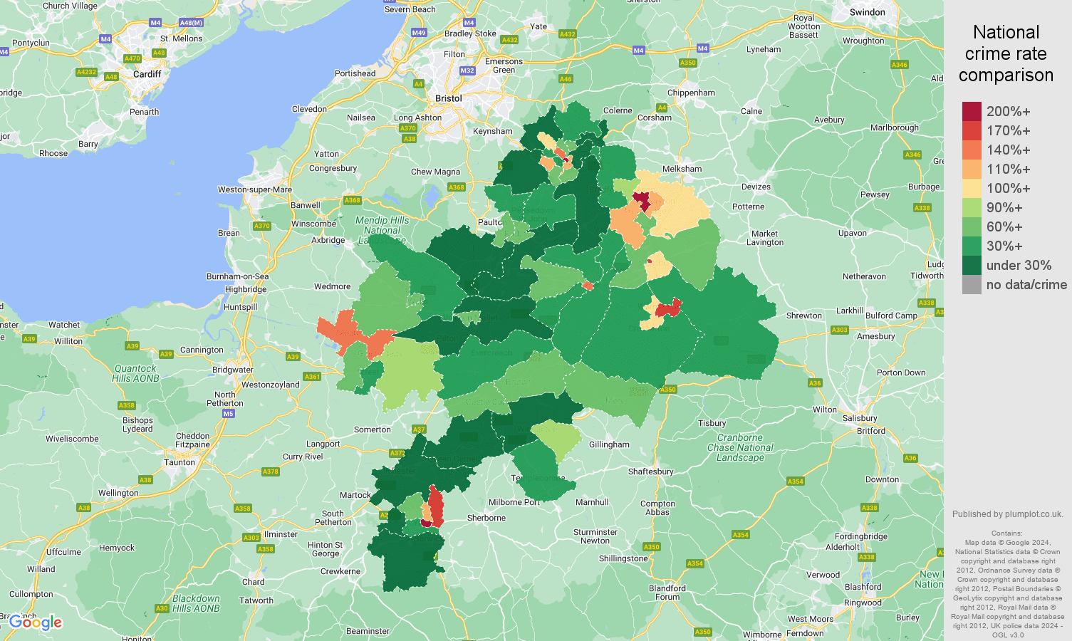 Bath antisocial behaviour crime rate comparison map