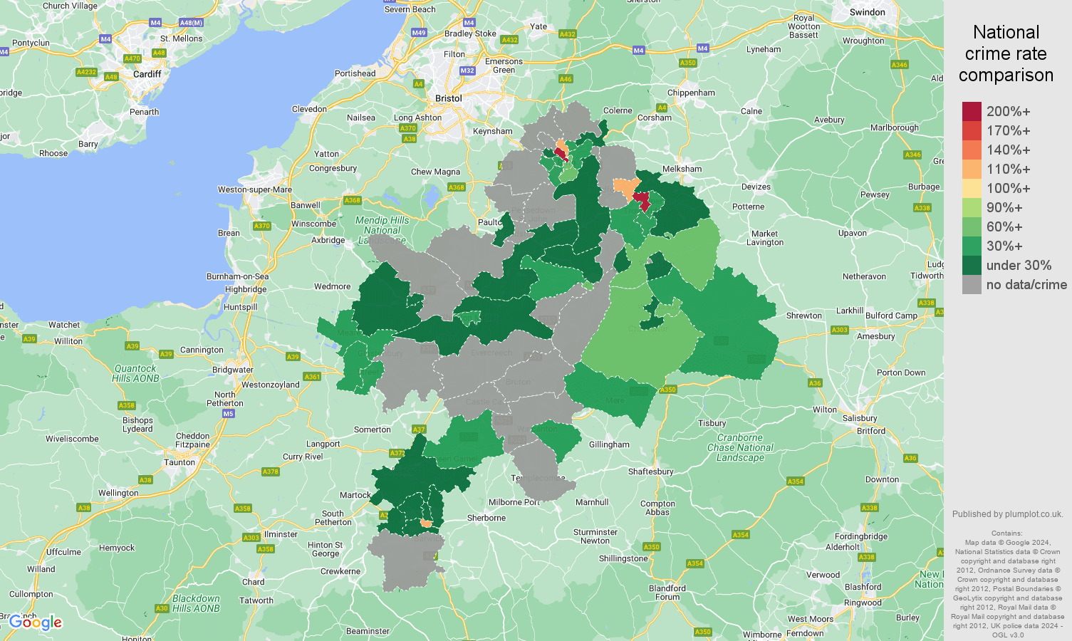 Bath bicycle theft crime rate comparison map