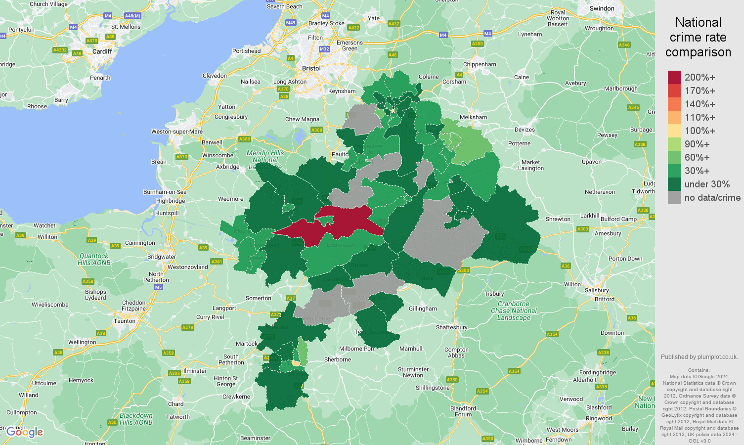 Bath drugs crime rate comparison map