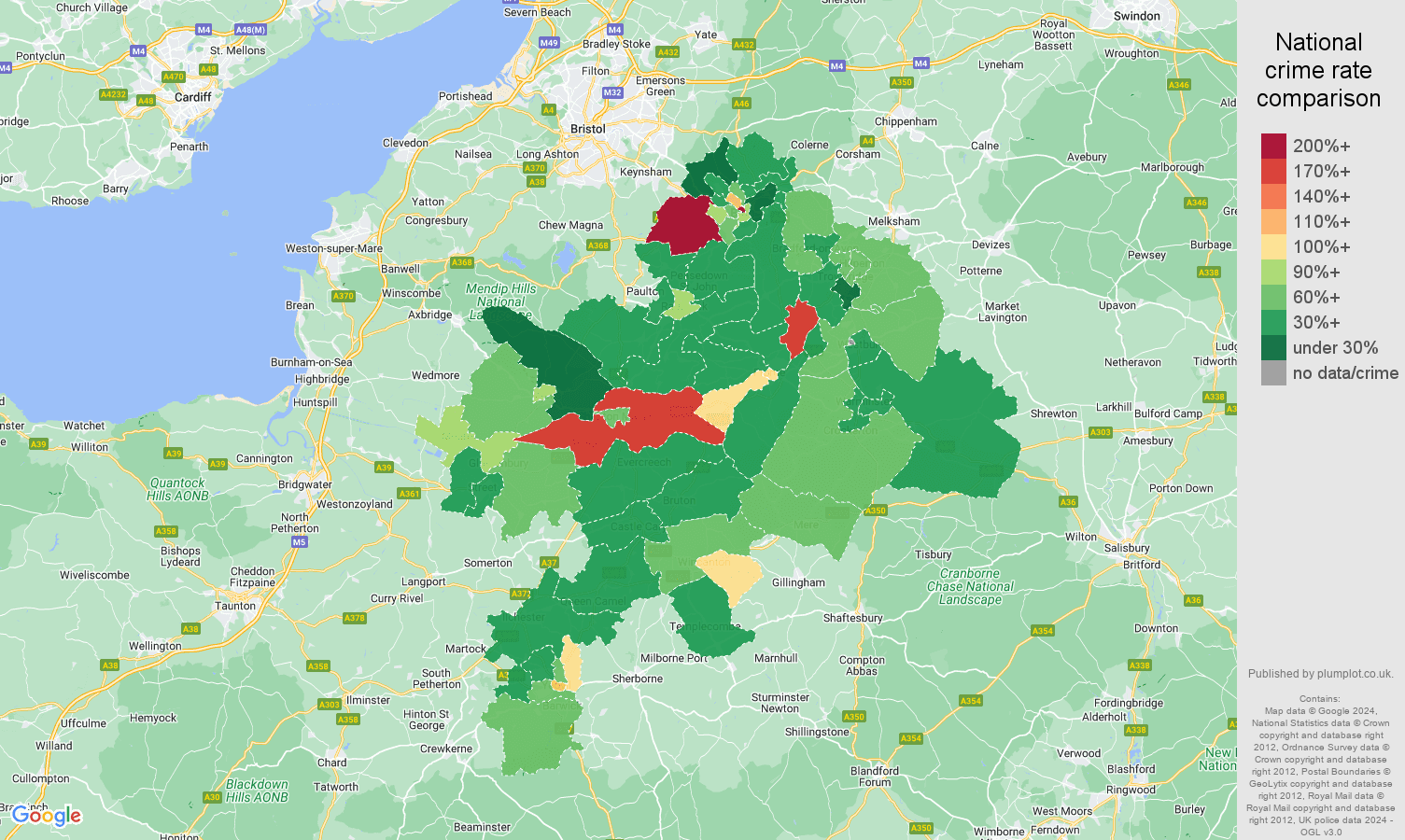 Bath other theft crime rate comparison map