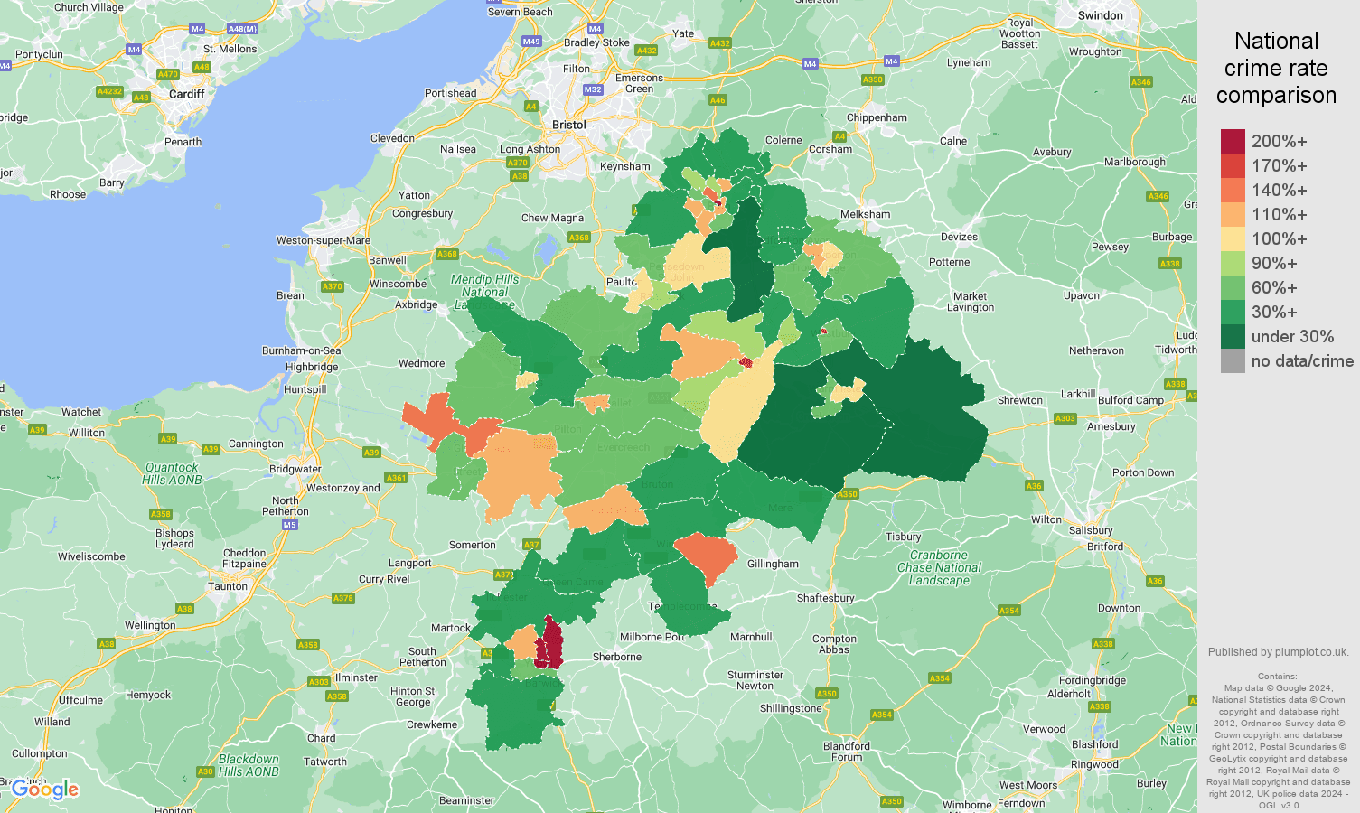 Bath public order crime rate comparison map