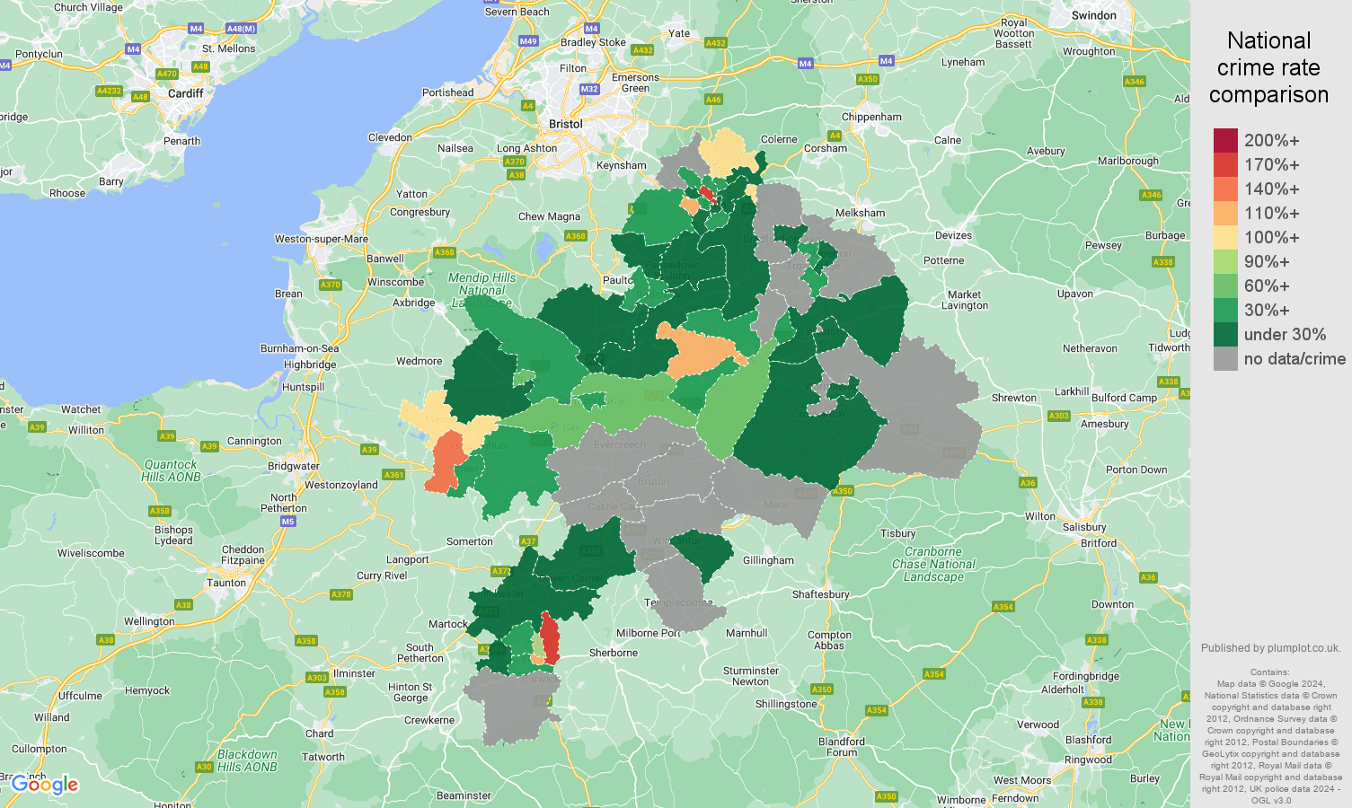 Bath robbery crime rate comparison map