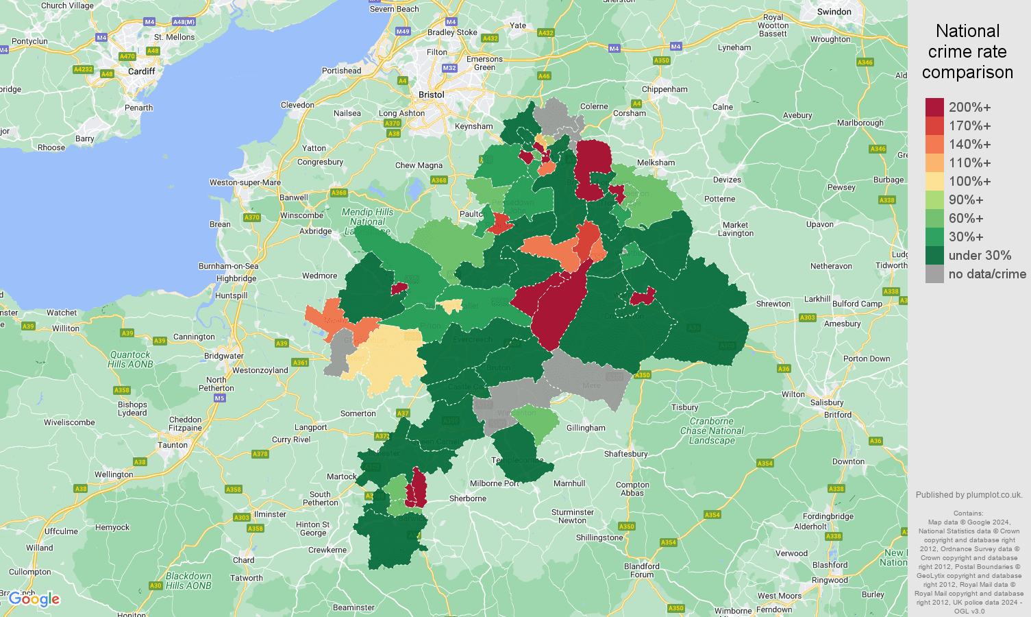 Bath shoplifting crime rate comparison map