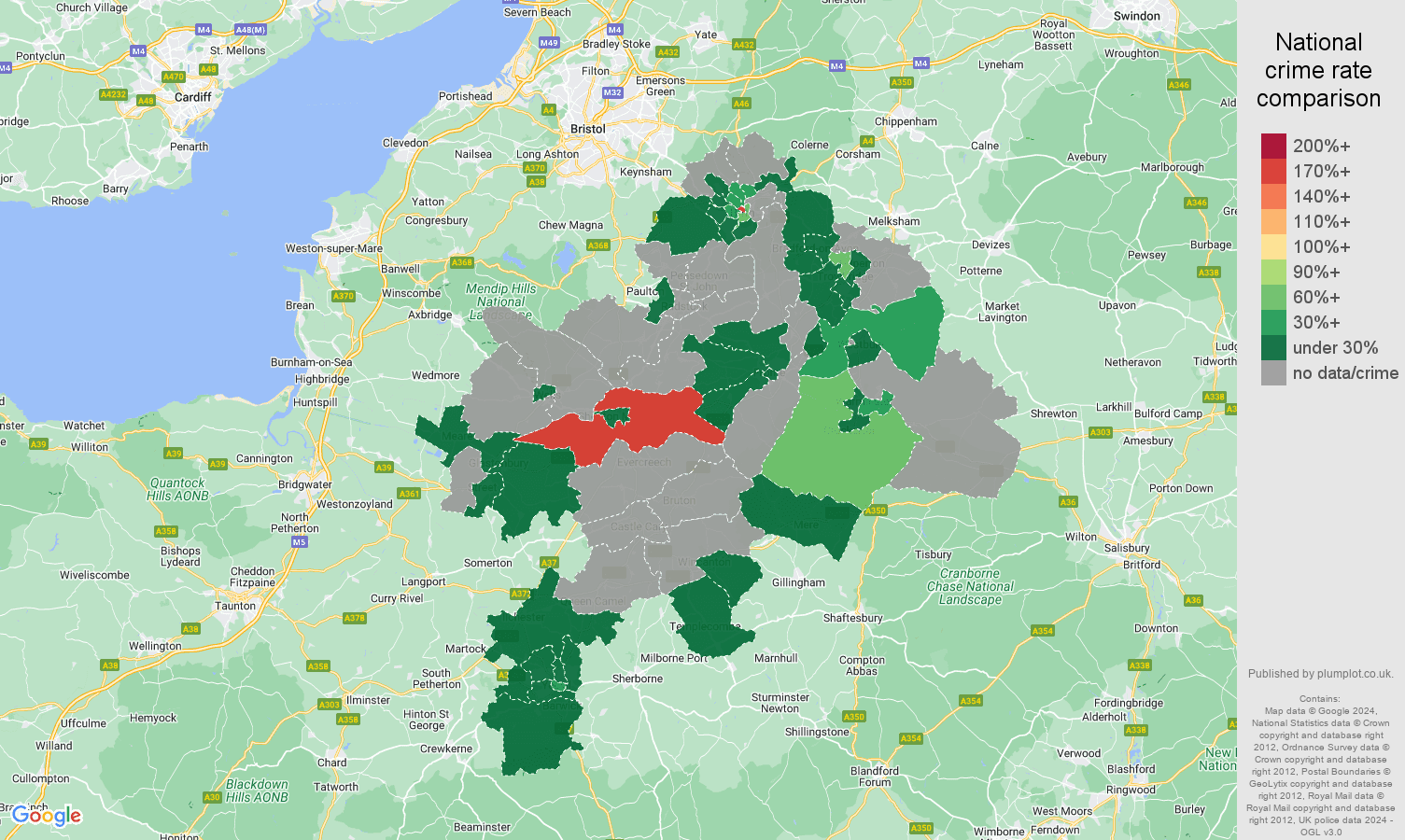 Bath theft from the person crime rate comparison map