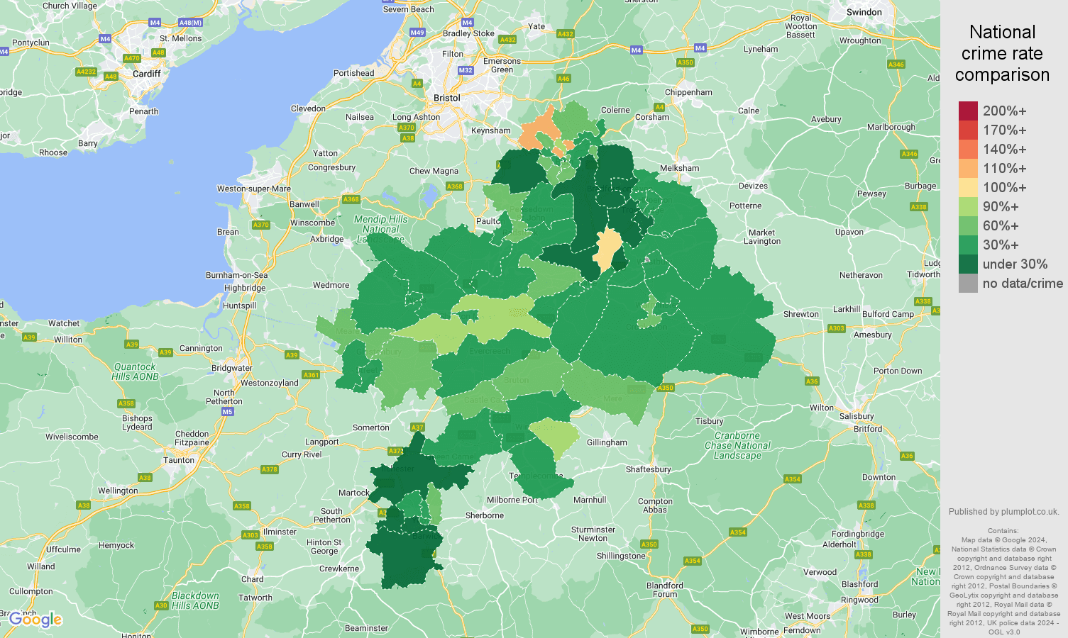 Bath vehicle crime rate comparison map
