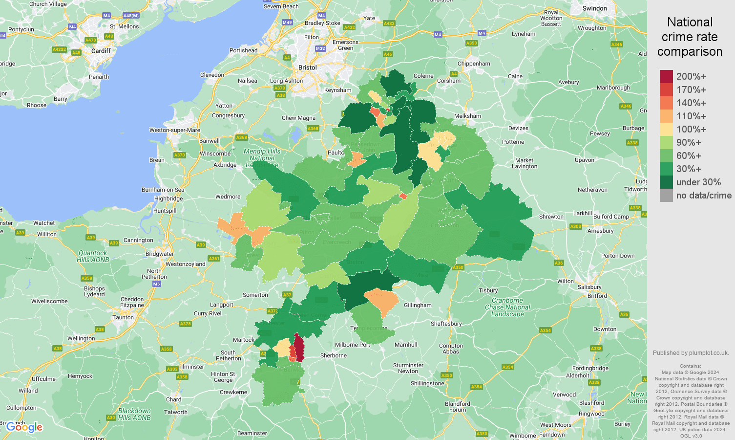 Bath violent crime rate comparison map