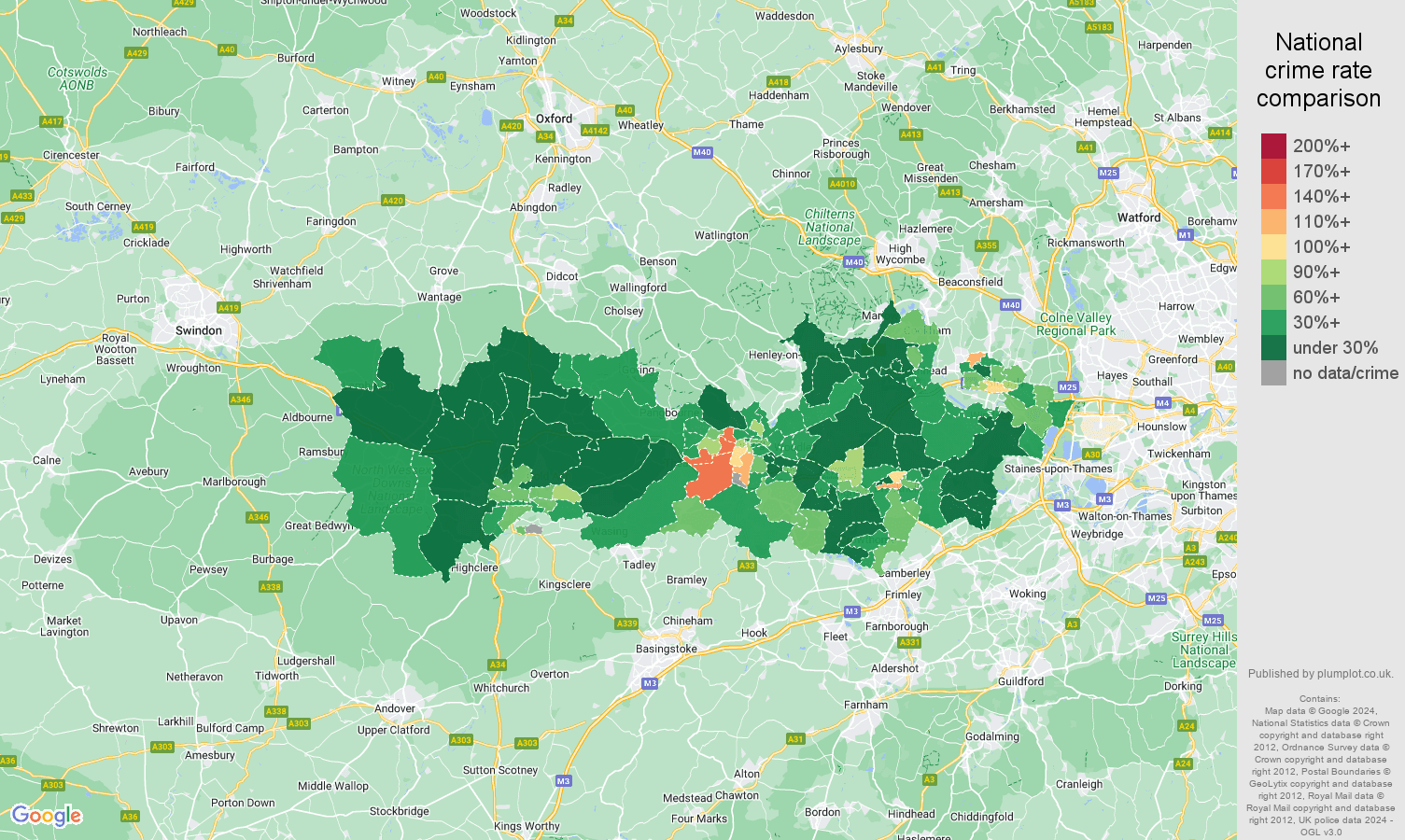 Berkshire antisocial behaviour crime rate comparison map