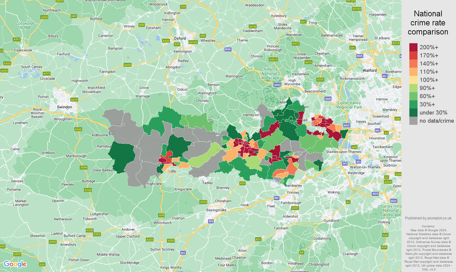 Berkshire bicycle theft crime rate comparison map