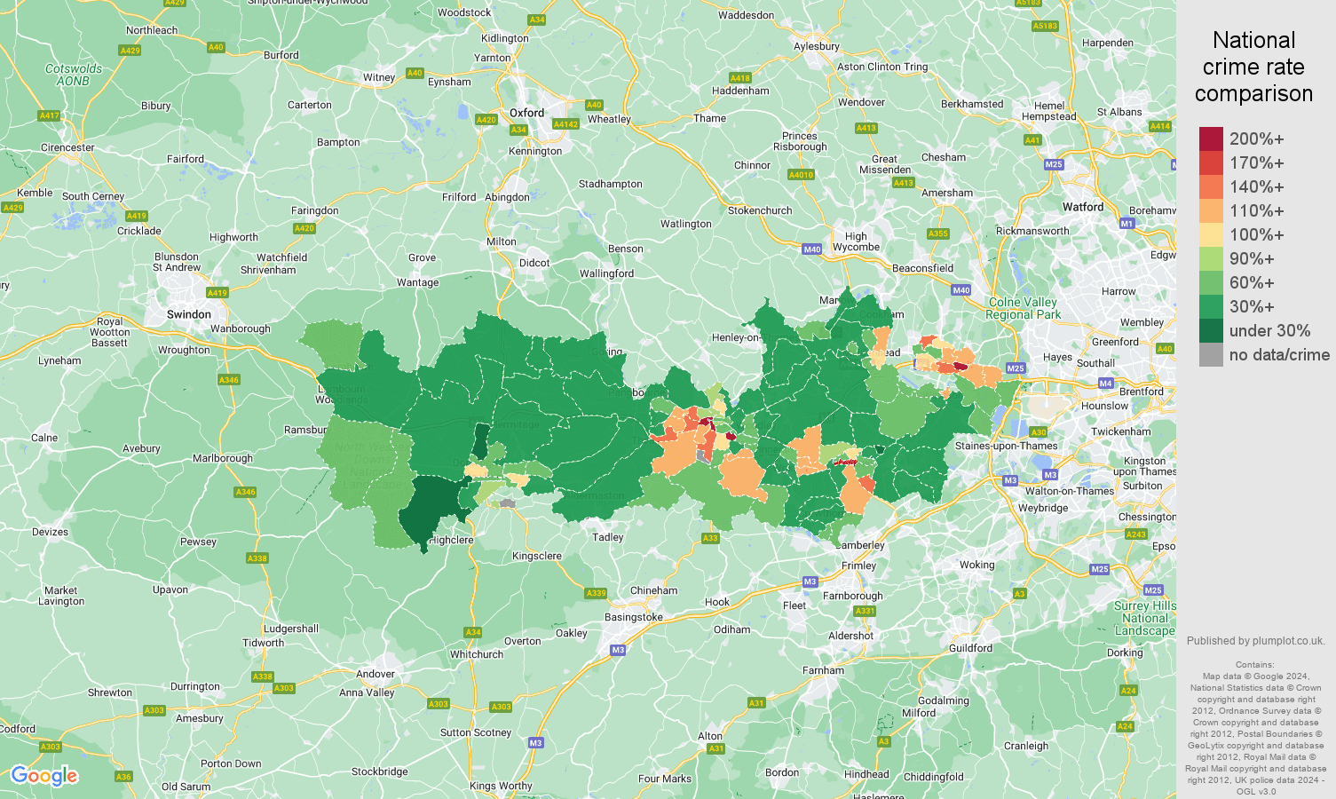 Berkshire crime rate comparison map