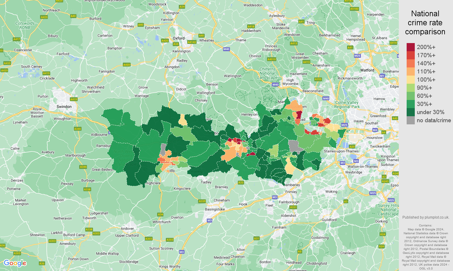 Berkshire drugs crime rate comparison map