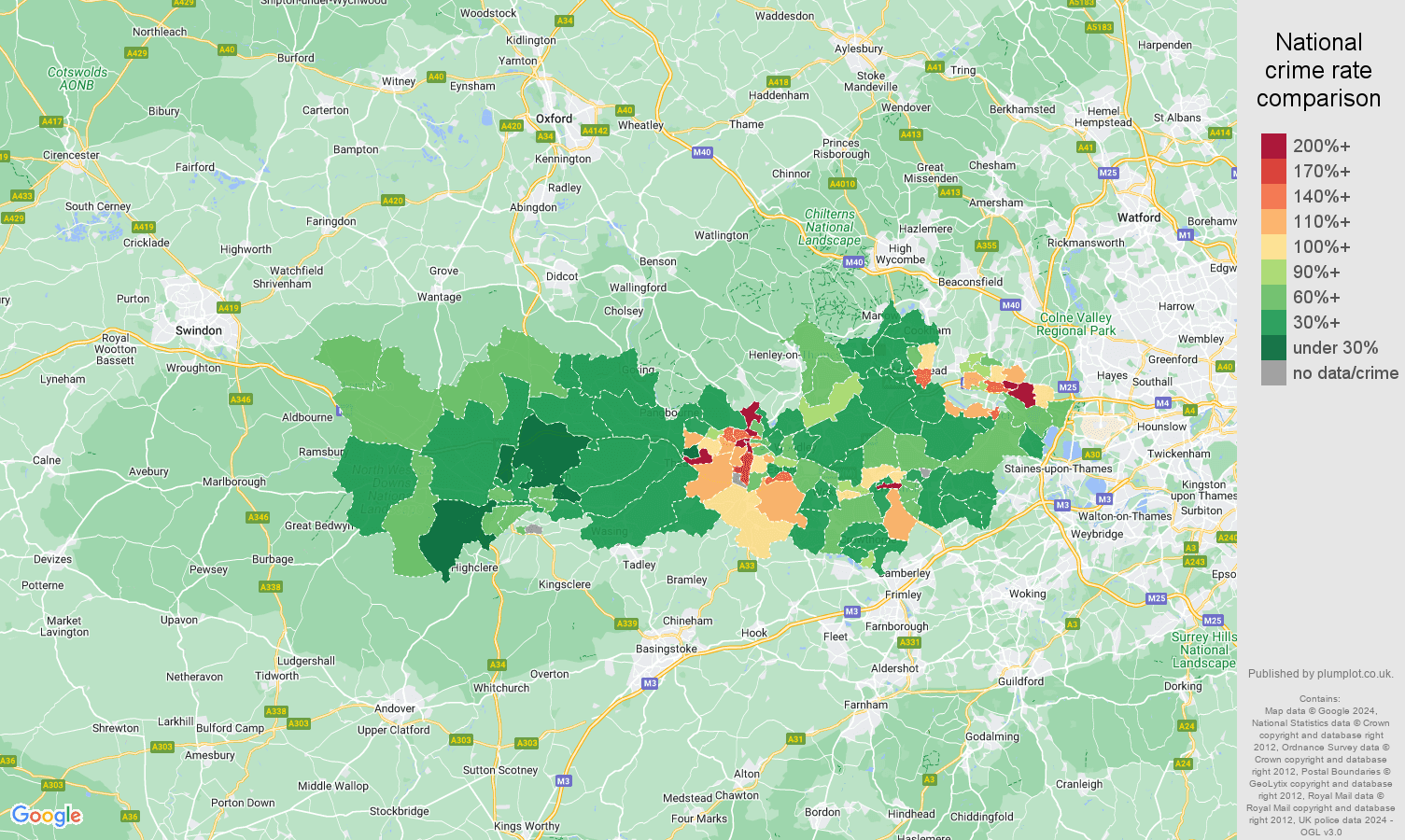 Berkshire other theft crime rate comparison map