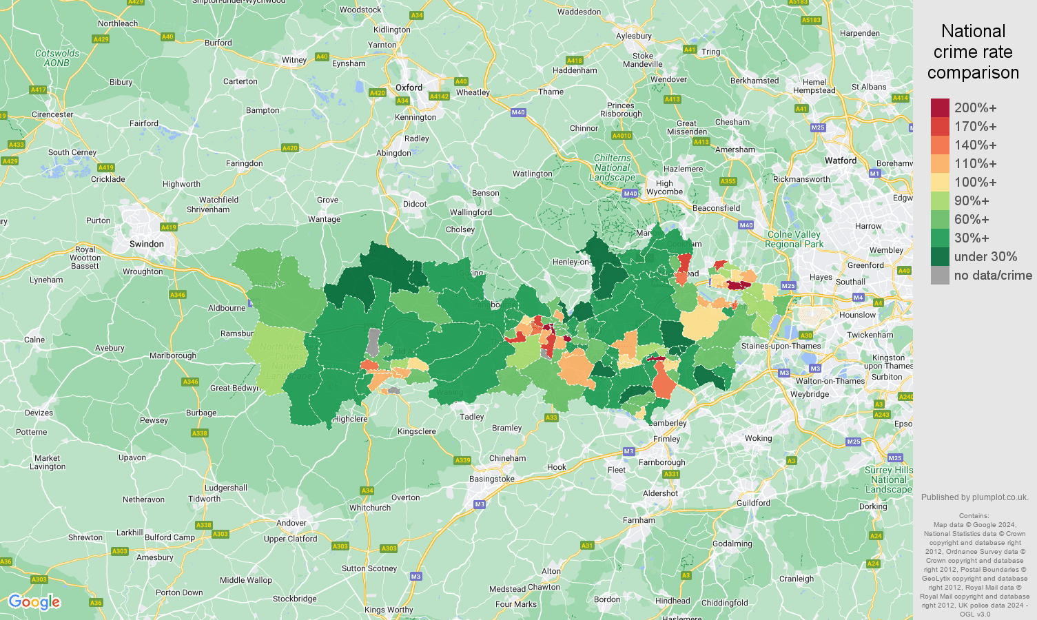 Berkshire public order crime rate comparison map