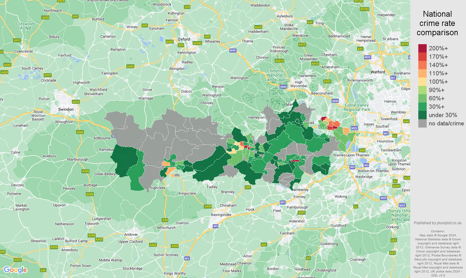 Berkshire robbery crime rate comparison map
