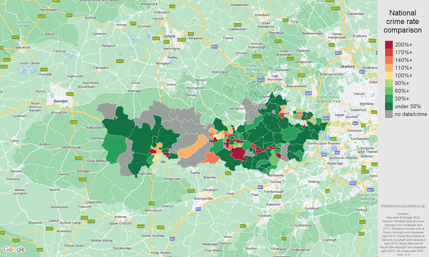 Berkshire shoplifting crime rate comparison map