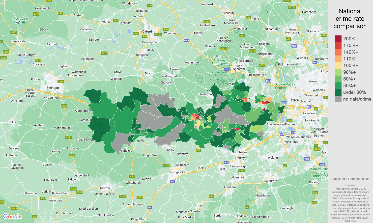 Berkshire theft from the person crime rate comparison map
