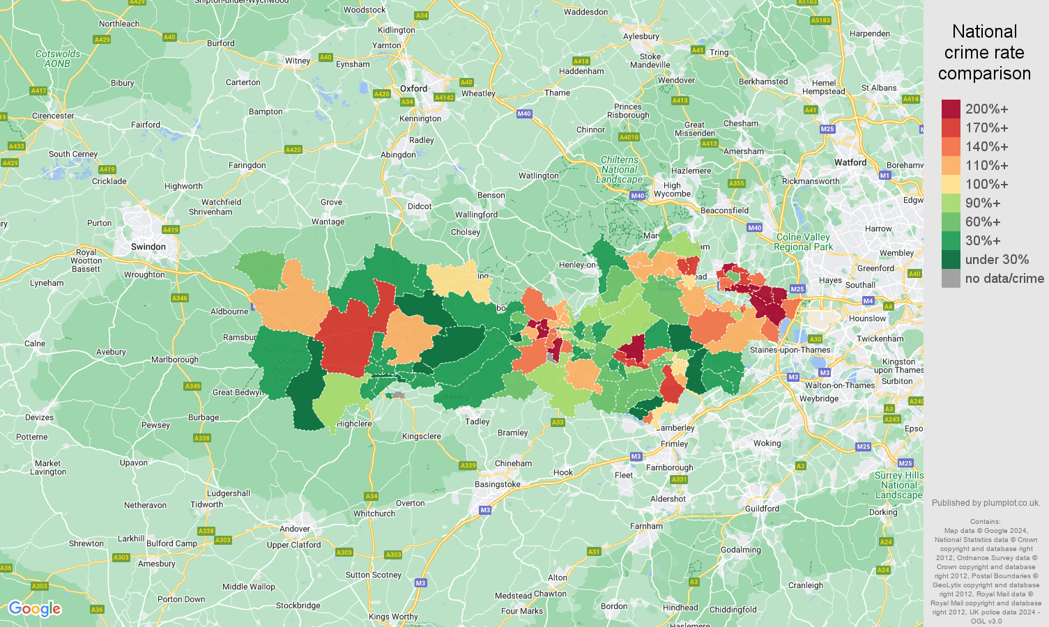 Berkshire vehicle crime rate comparison map