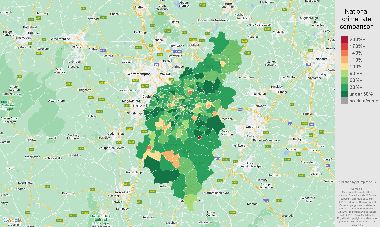 Birmingham antisocial behaviour crime rate comparison map