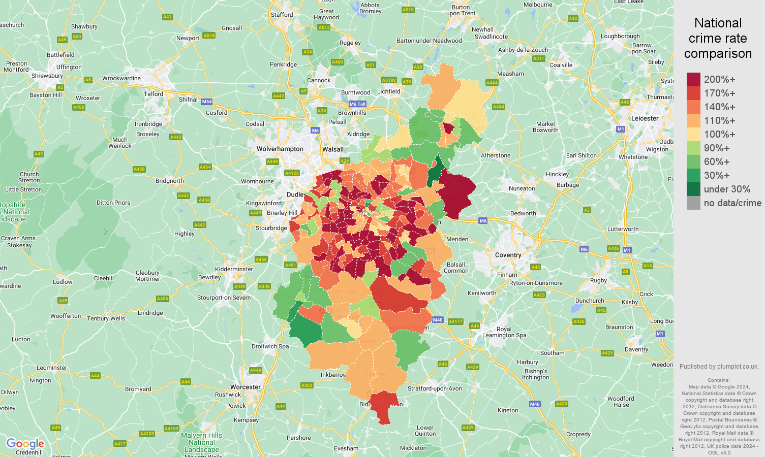 Birmingham burglary crime rate comparison map