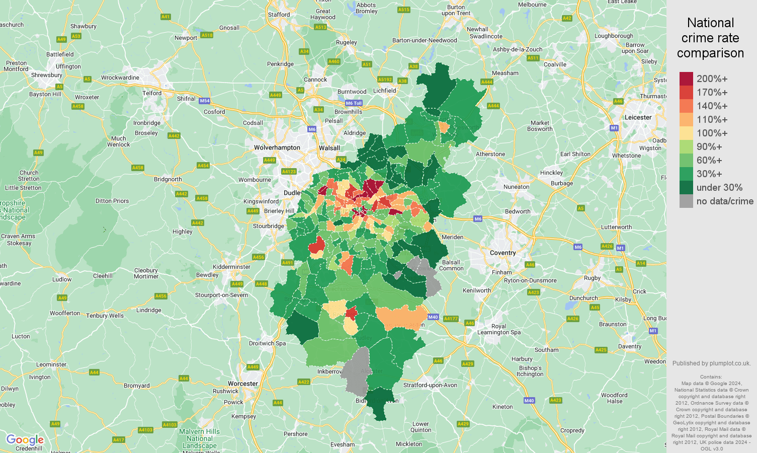 Birmingham drugs crime rate comparison map