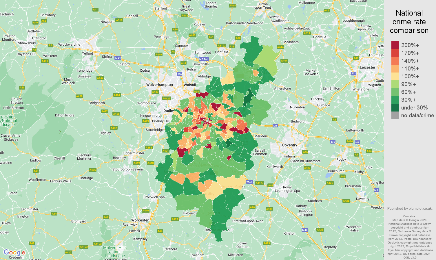 Birmingham other theft crime rate comparison map