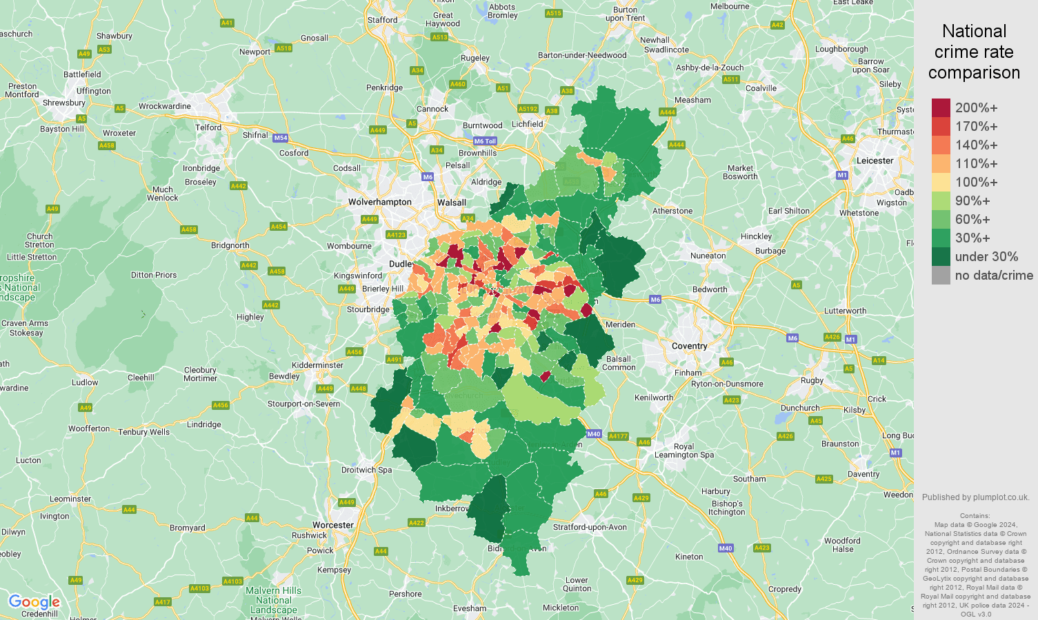 Birmingham public order crime rate comparison map