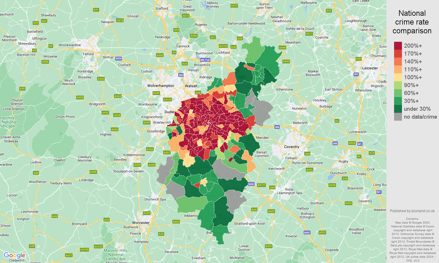 Birmingham robbery crime rate comparison map