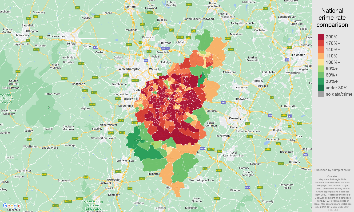 Birmingham vehicle crime rate comparison map