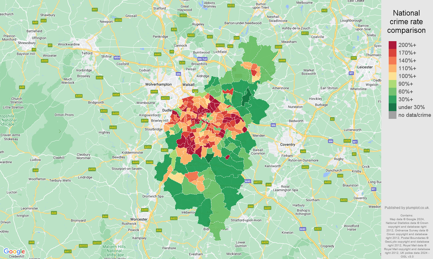 Birmingham violent crime rate comparison map