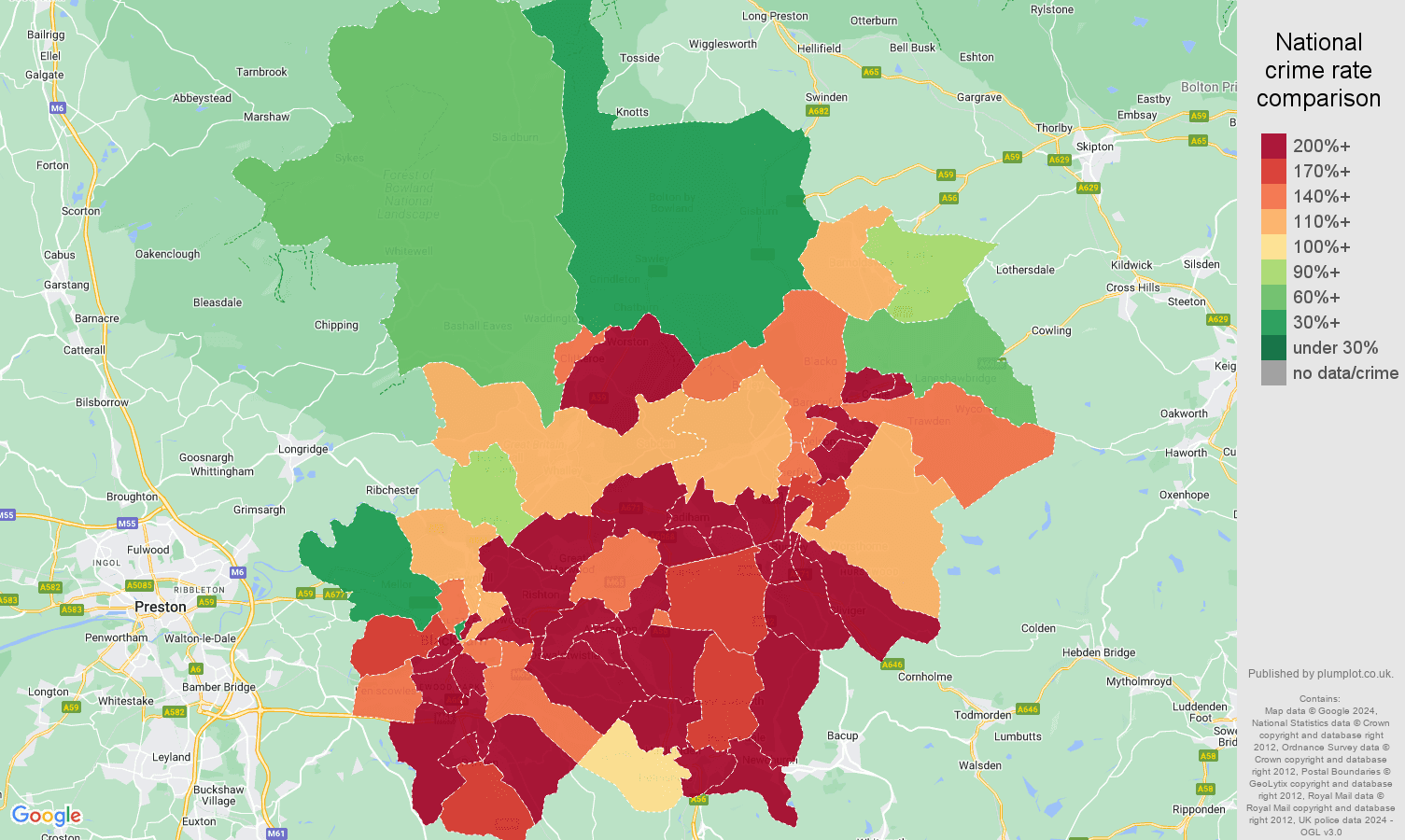Blackburn antisocial behaviour crime rate comparison map