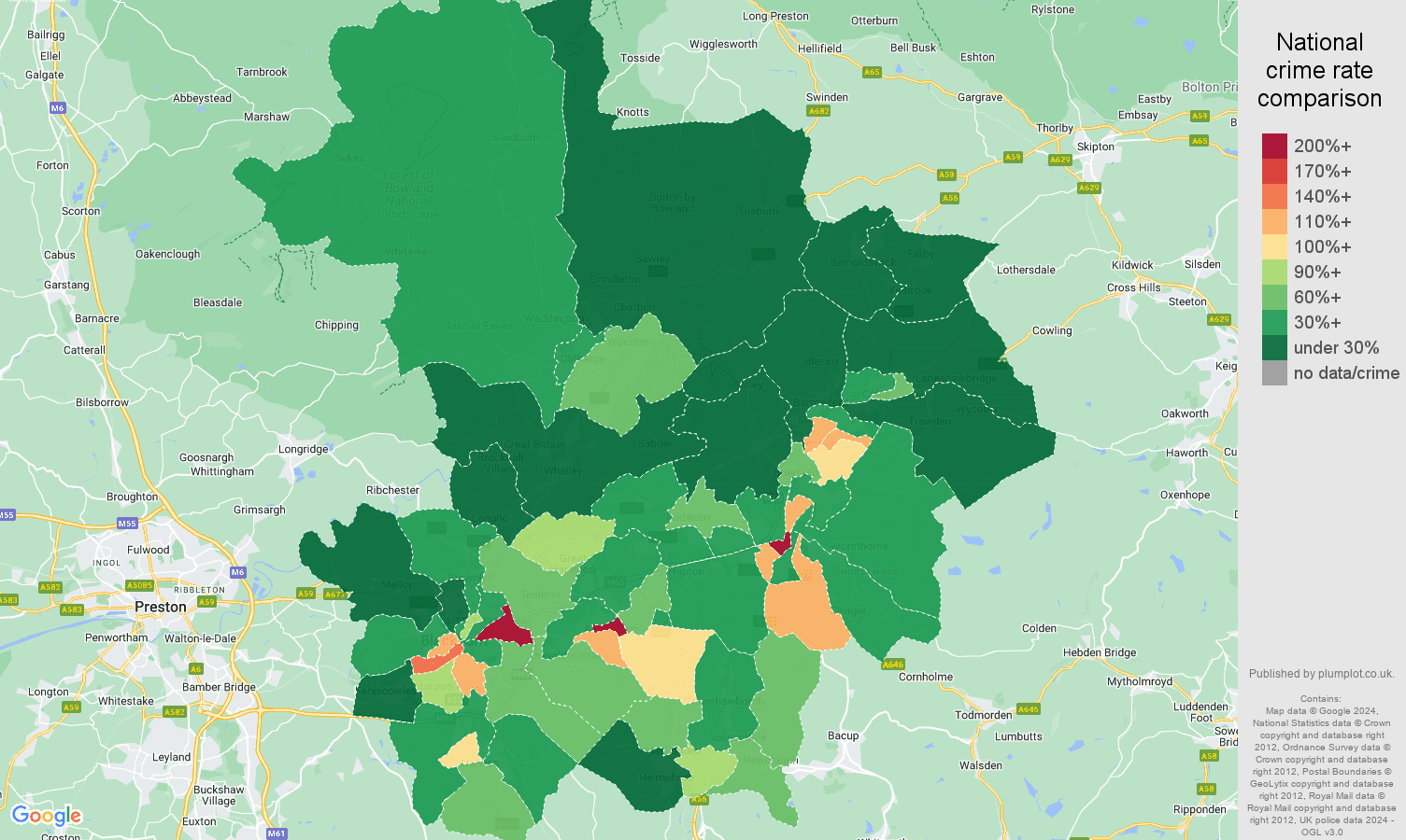 Blackburn drugs crime rate comparison map