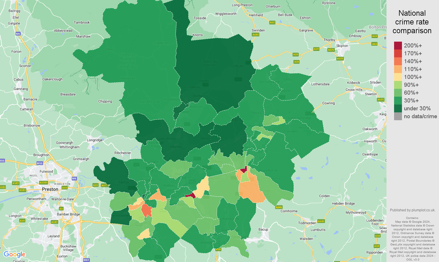 Blackburn public order crime rate comparison map