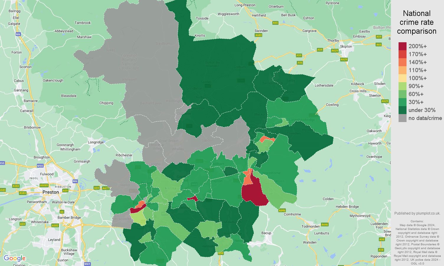 Blackburn robbery crime rate comparison map