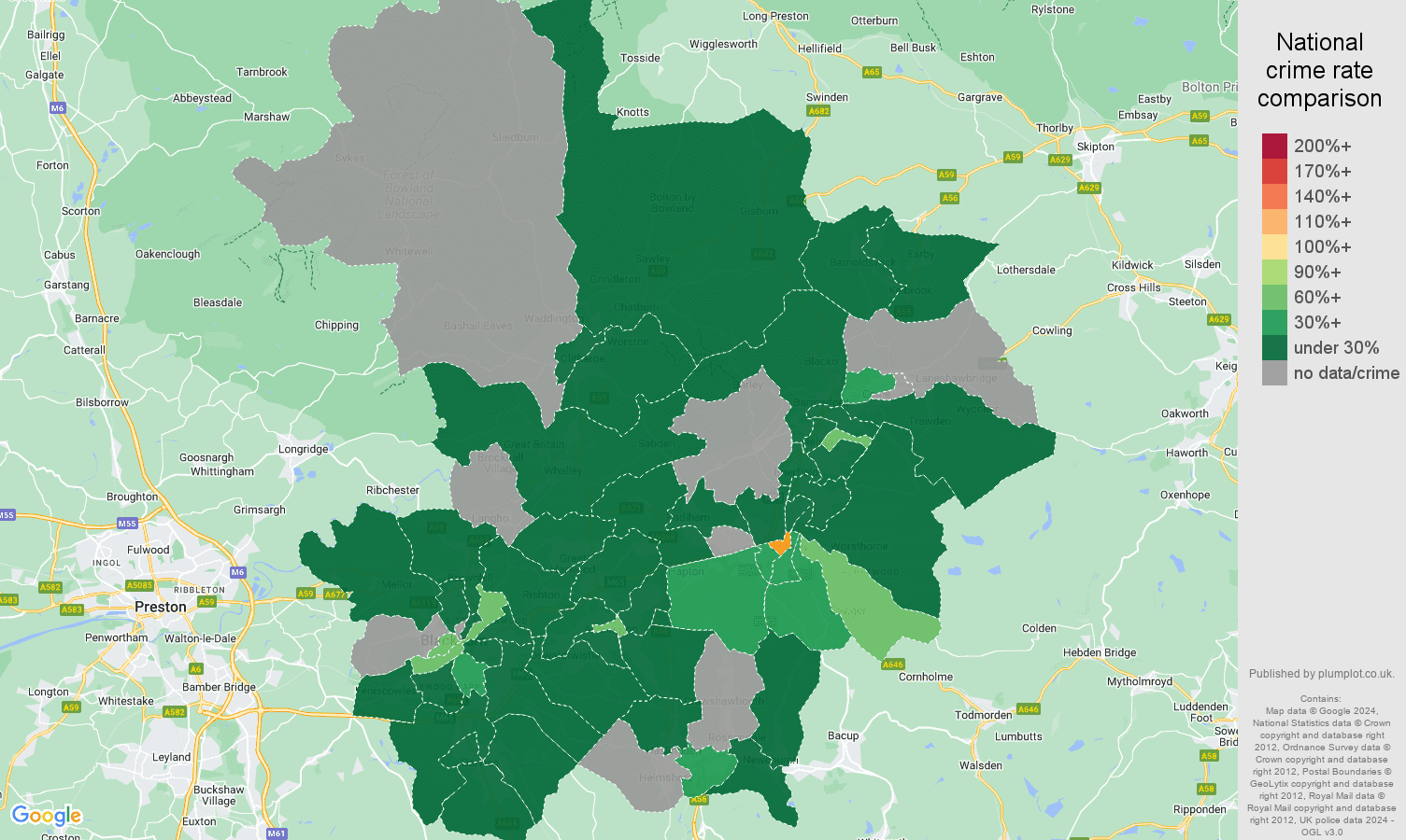 Blackburn theft from the person crime rate comparison map