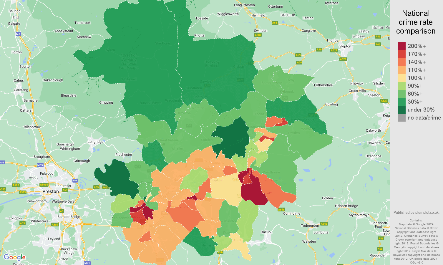 Blackburn violent crime rate comparison map