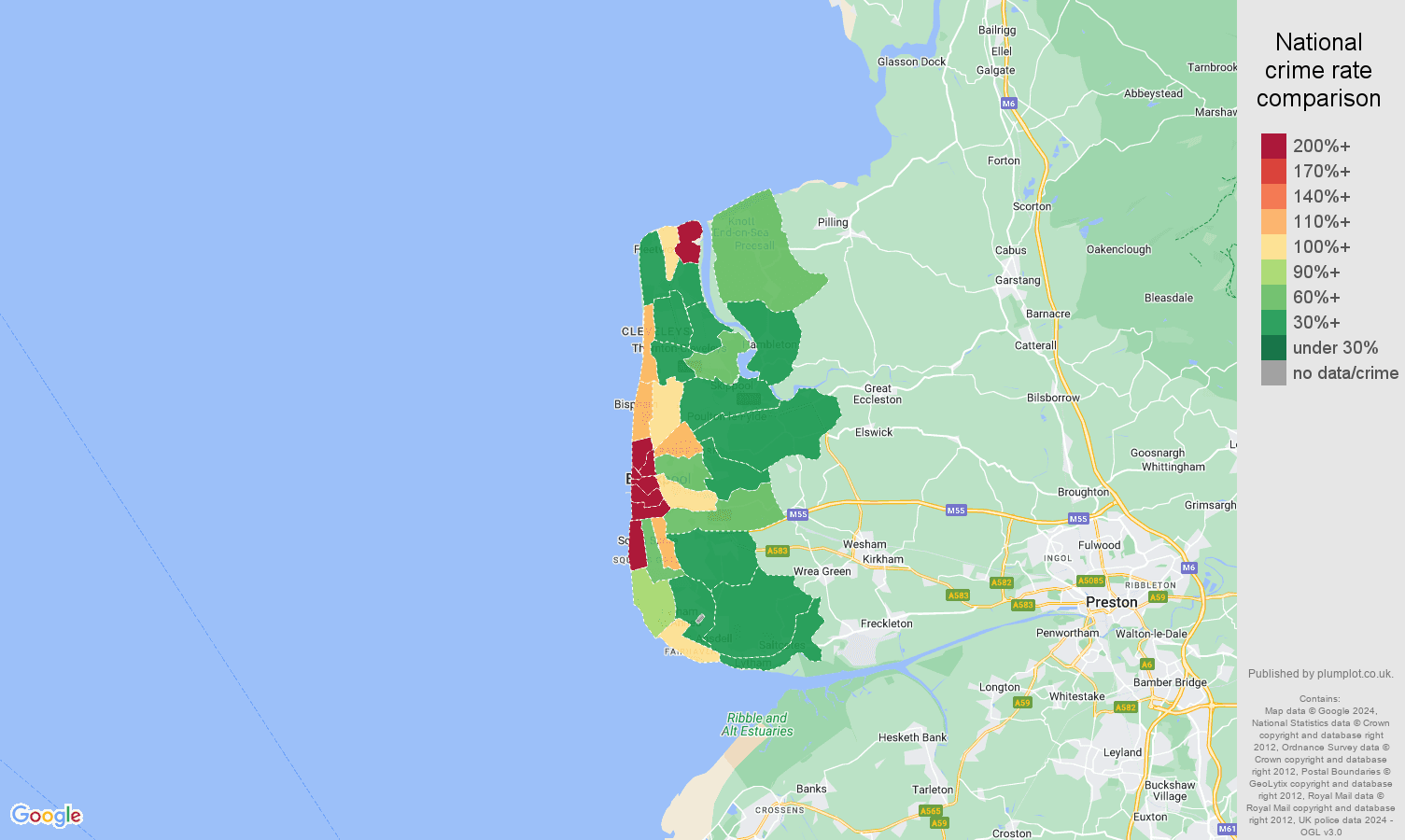 Blackpool burglary crime rate comparison map