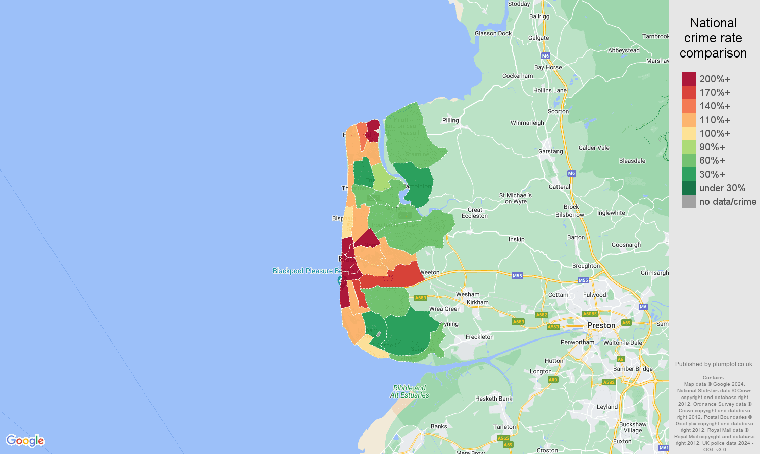 Blackpool crime rate comparison map