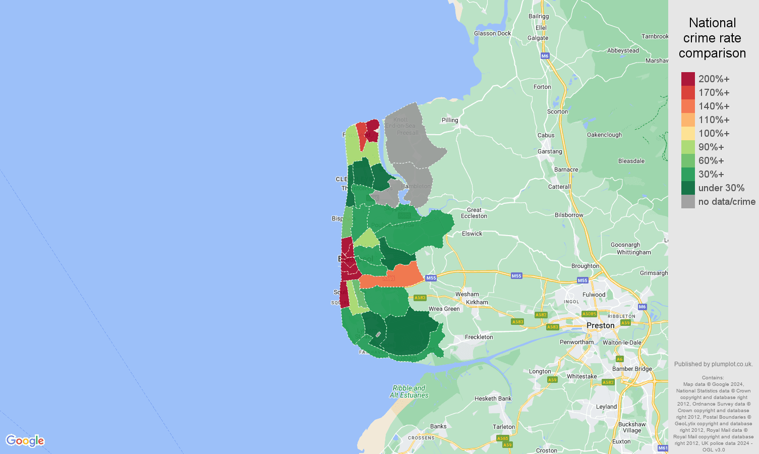 Blackpool drugs crime rate comparison map