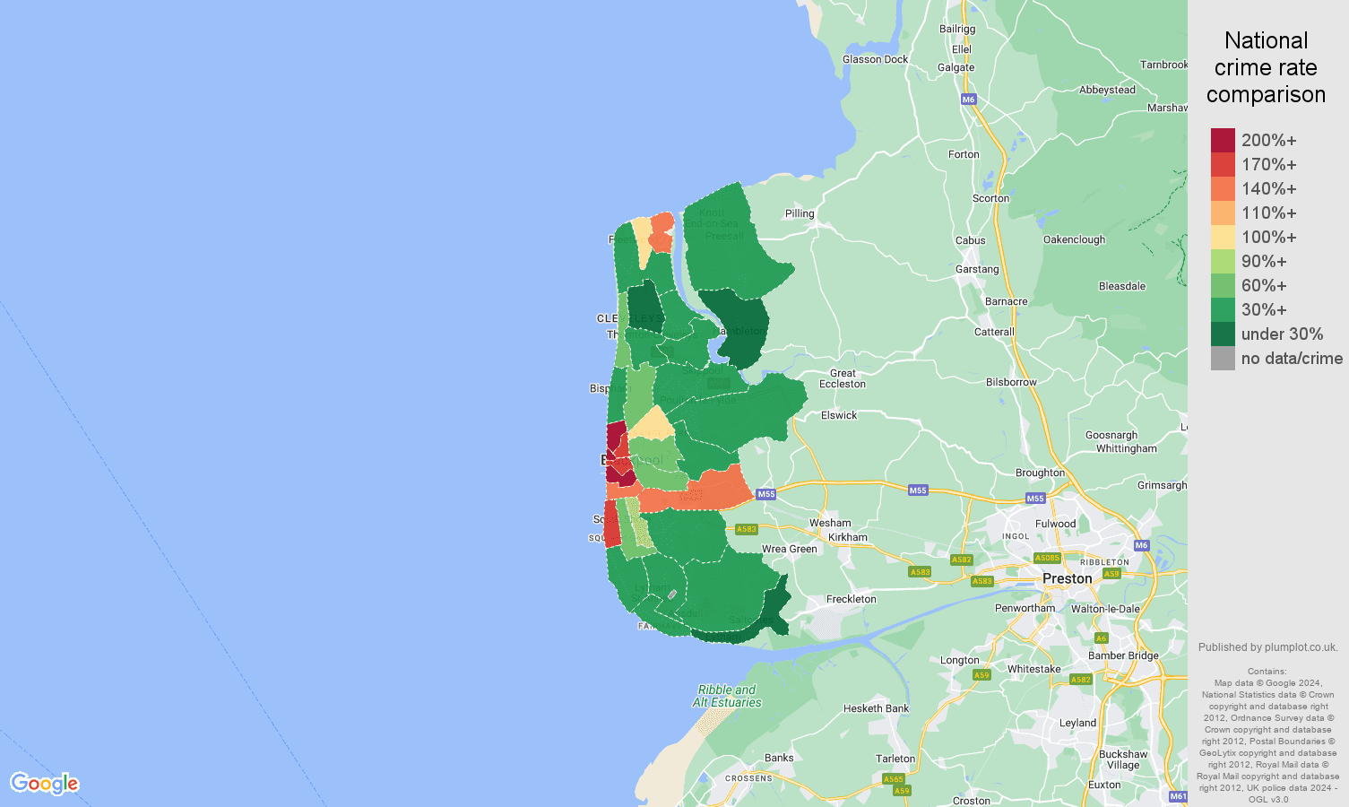 Blackpool public order crime rate comparison map