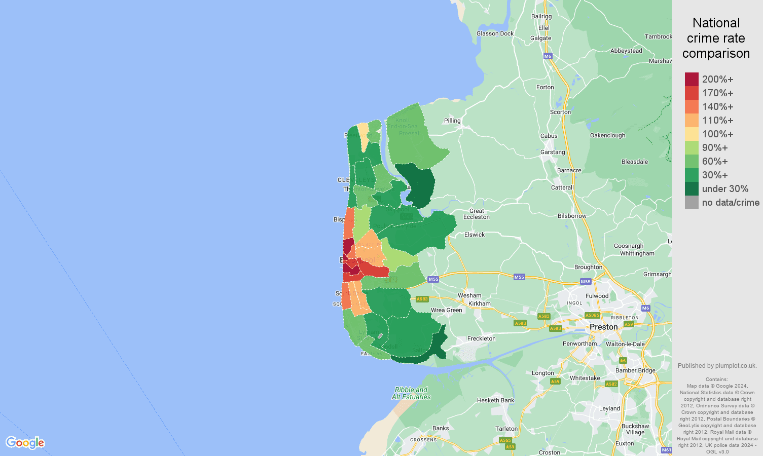 Blackpool vehicle crime rate comparison map