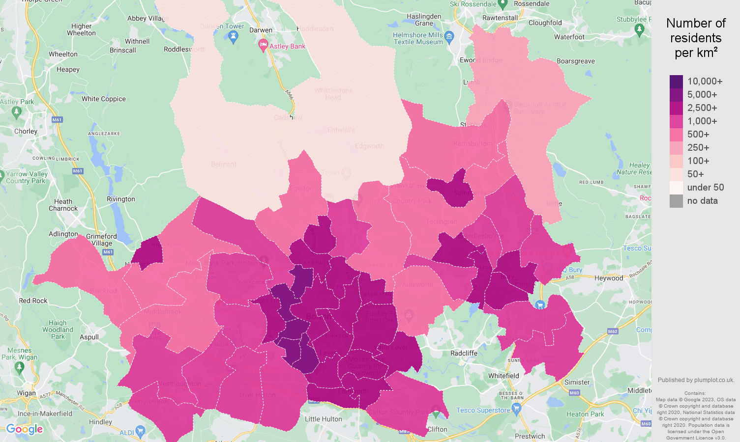 Bolton population stats in maps and graphs.
