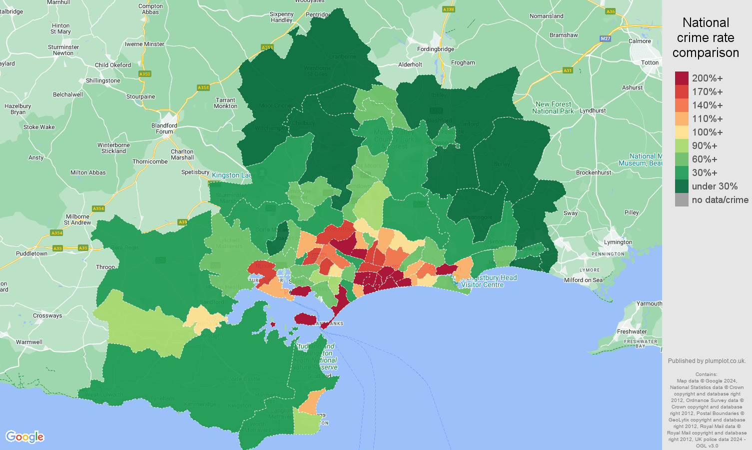 Bournemouth antisocial behaviour crime rate comparison map