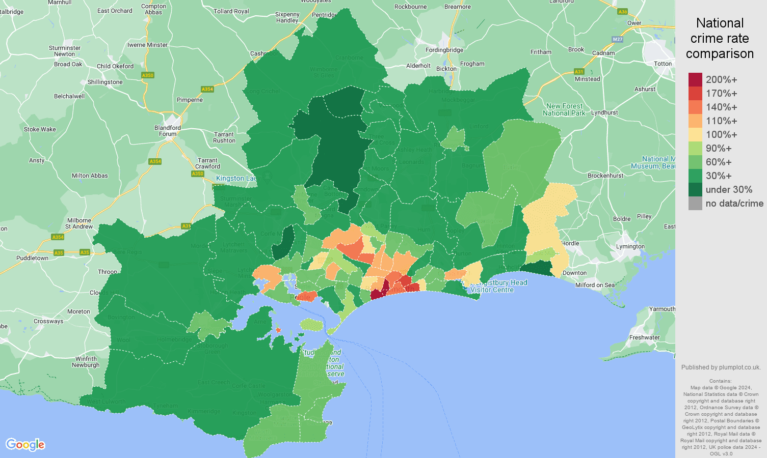 Bournemouth crime rate comparison map