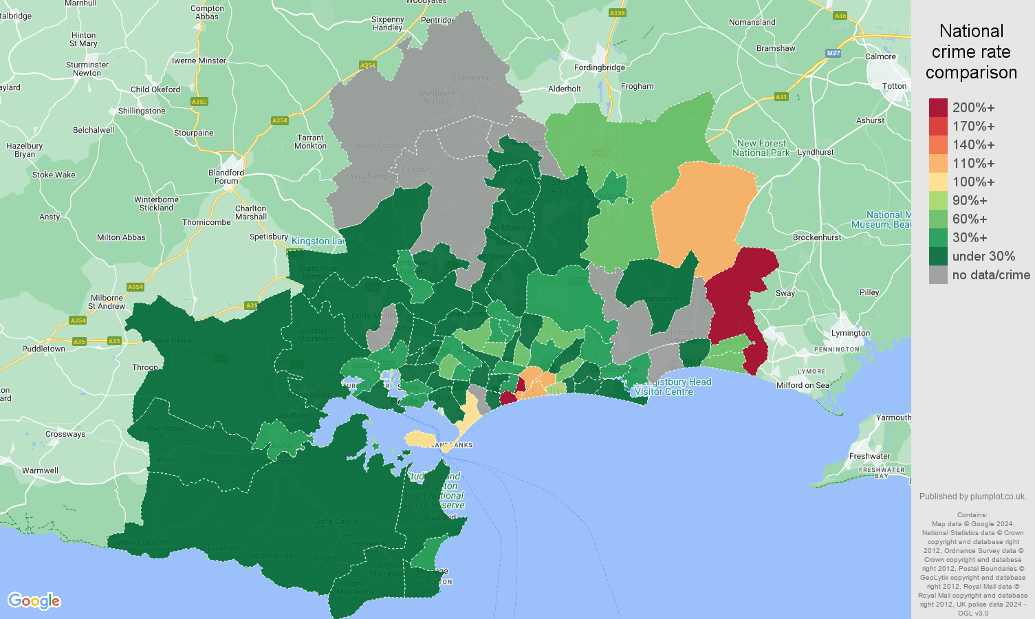 Bournemouth drugs crime rate comparison map