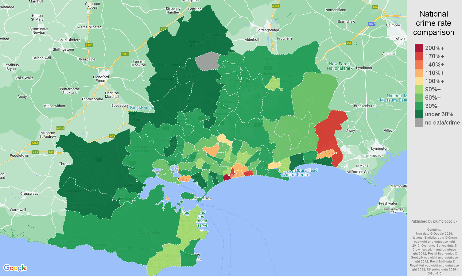 Bournemouth public order crime rate comparison map