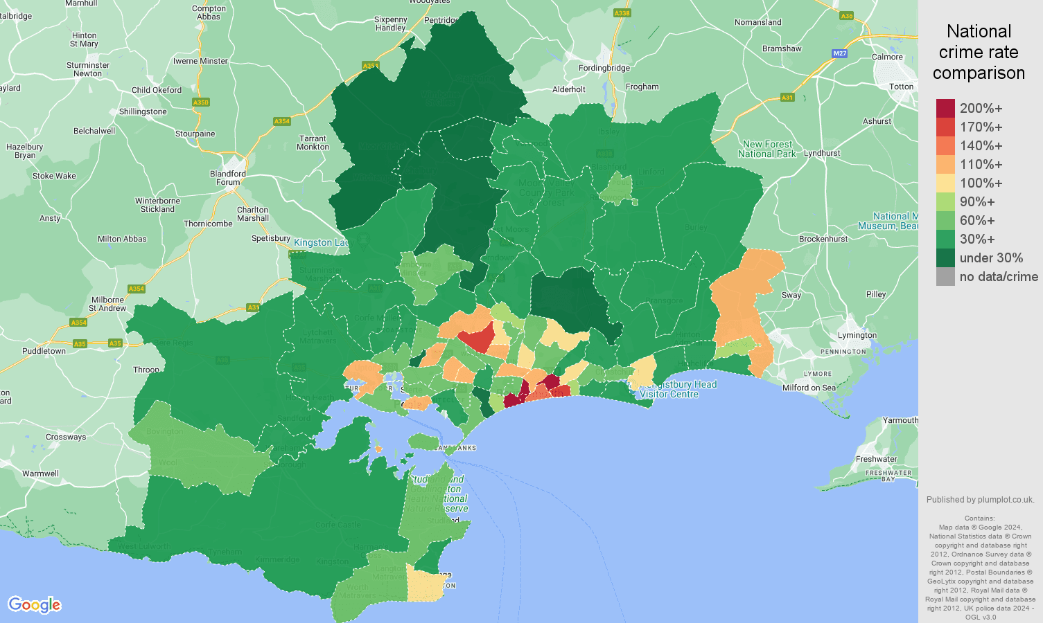 Bournemouth violent crime rate comparison map