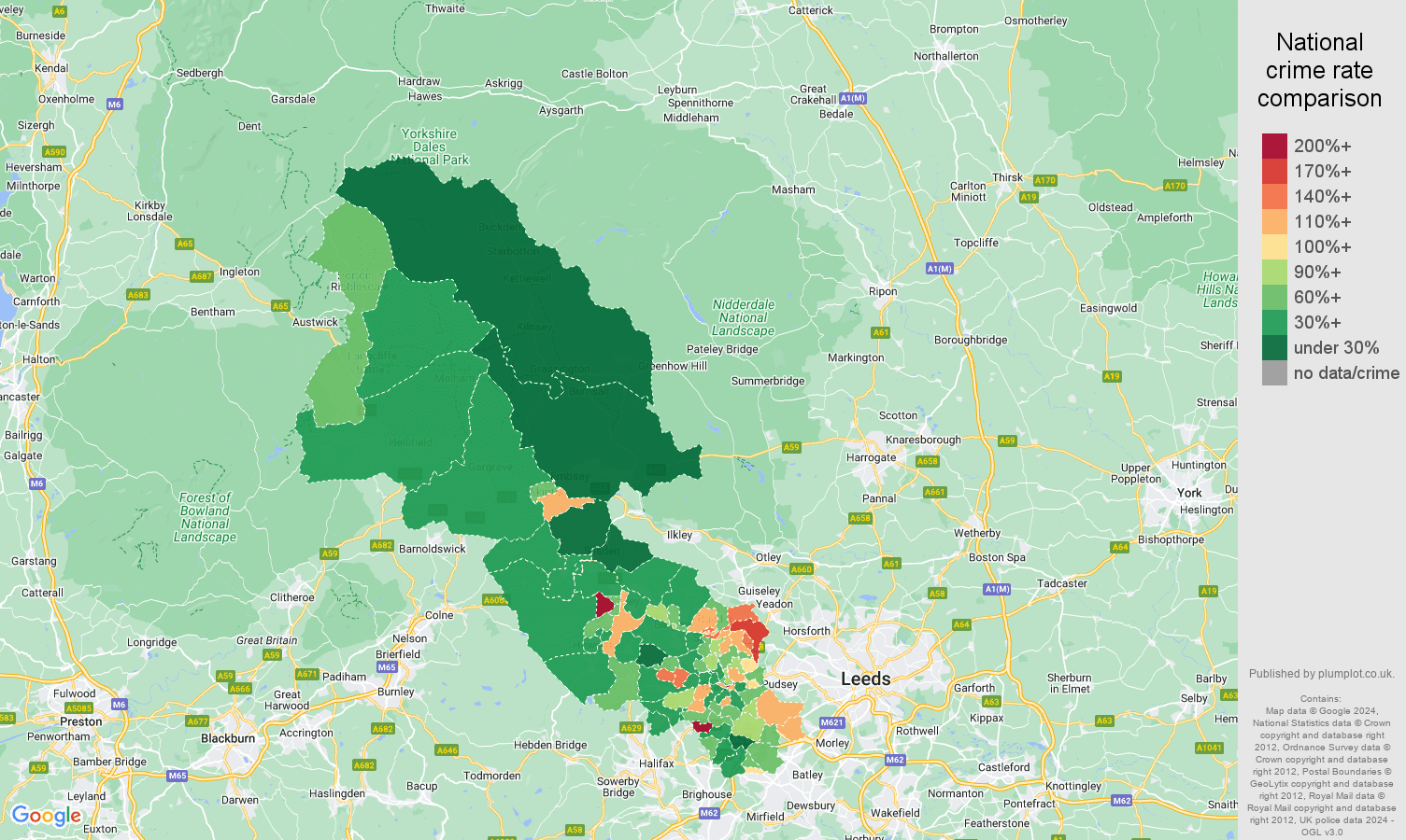 Bradford antisocial behaviour crime rate comparison map