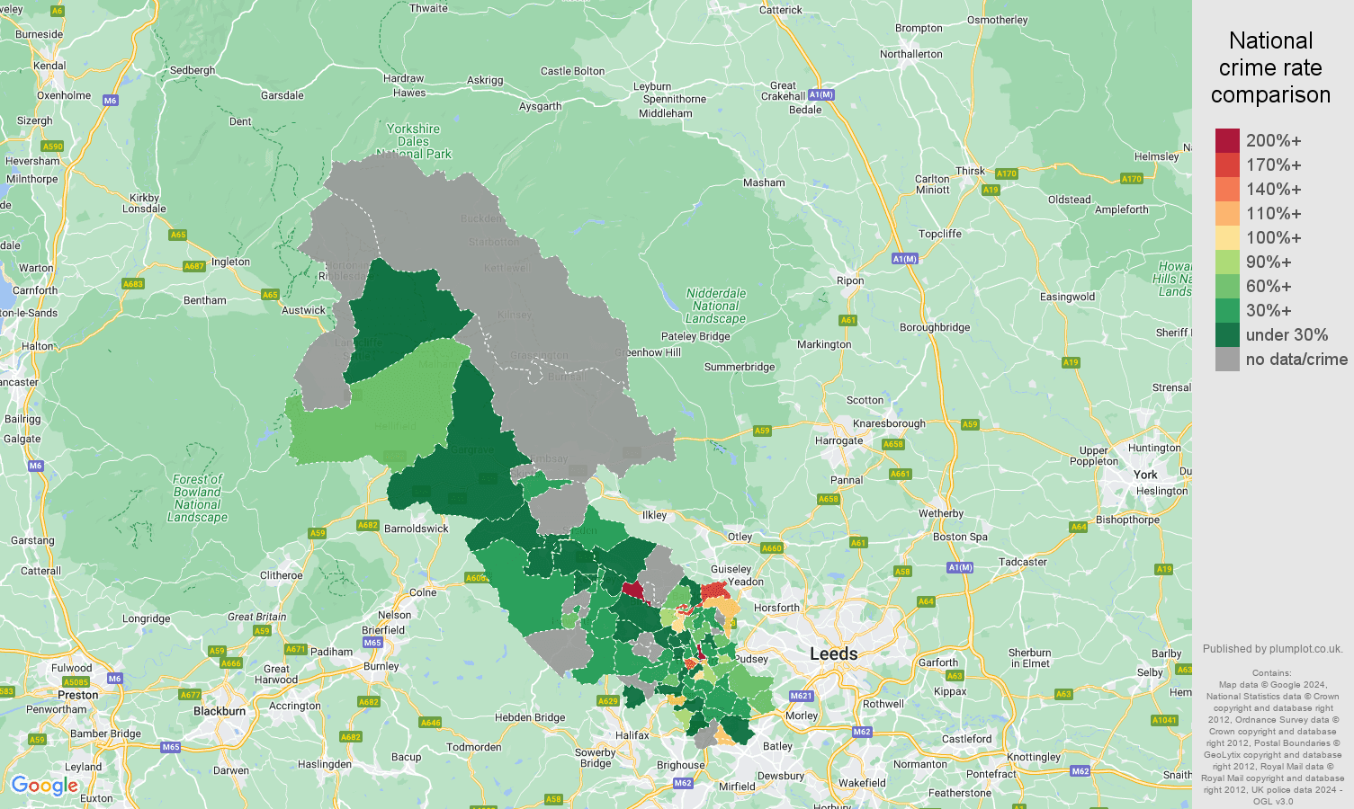 Bradford bicycle theft crime rate comparison map