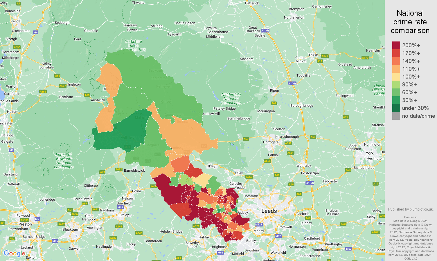 Bradford burglary crime rate comparison map
