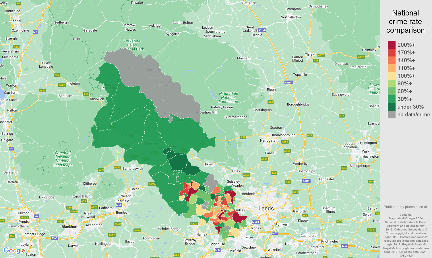 Bradford possession of weapons crime rate comparison map