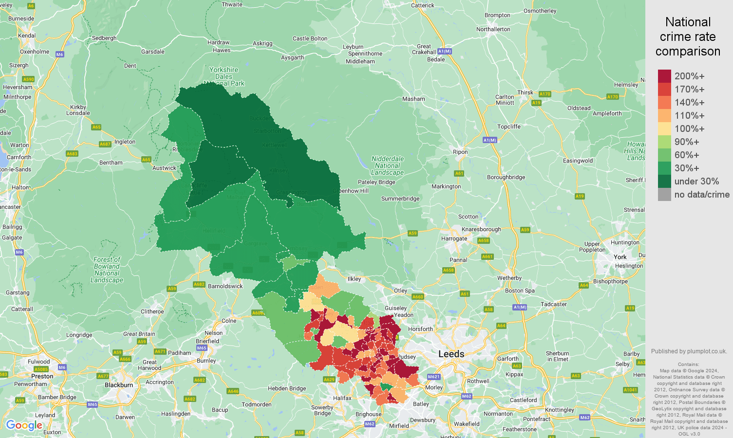 Bradford public order crime rate comparison map